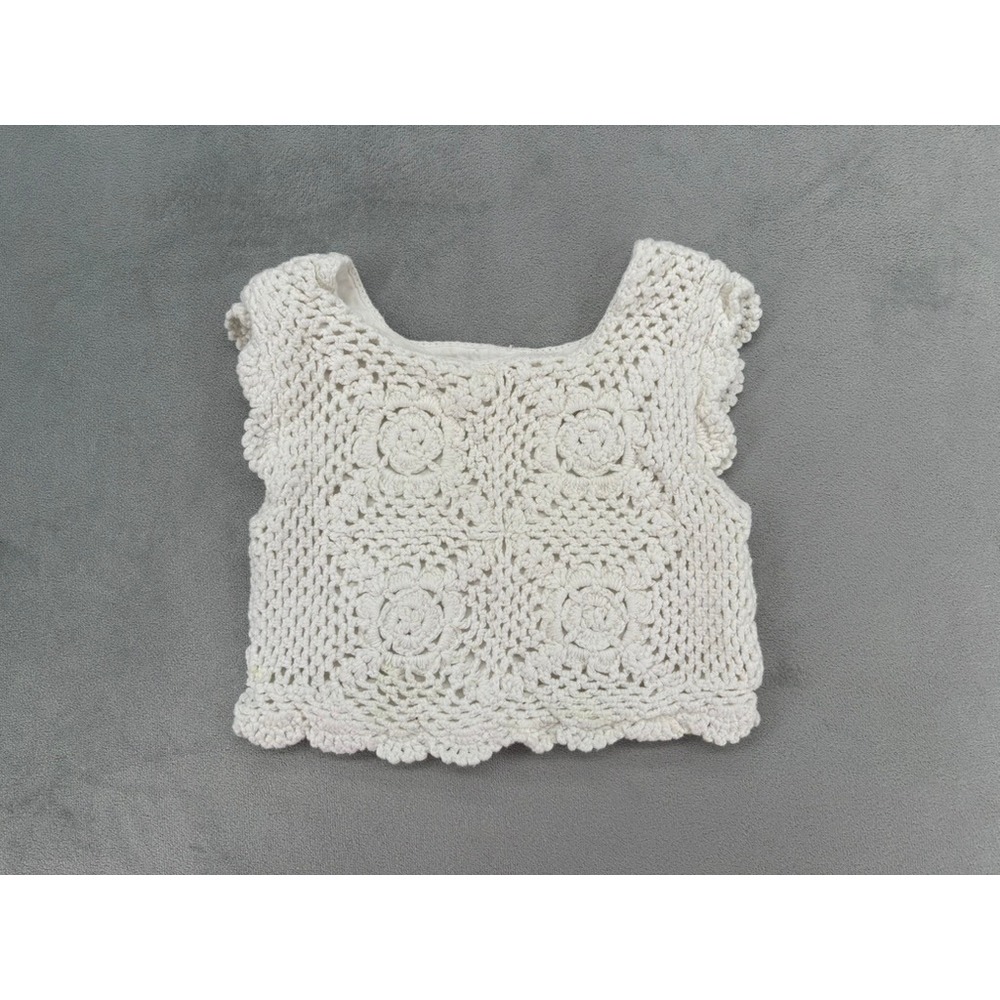 Cult Gaia Kids Crochet Floral Granny Square Sleeveless Top Off-White Boho